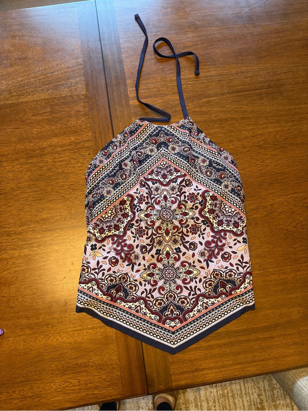 Kona Sol XL Boho Scarf Print Halter Tankini Swim Top Navy Floral
